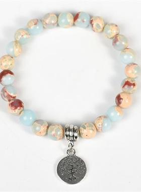 热卖 天然蛇皮石石串珠手链 帝皇石生命树海星吊坠手链