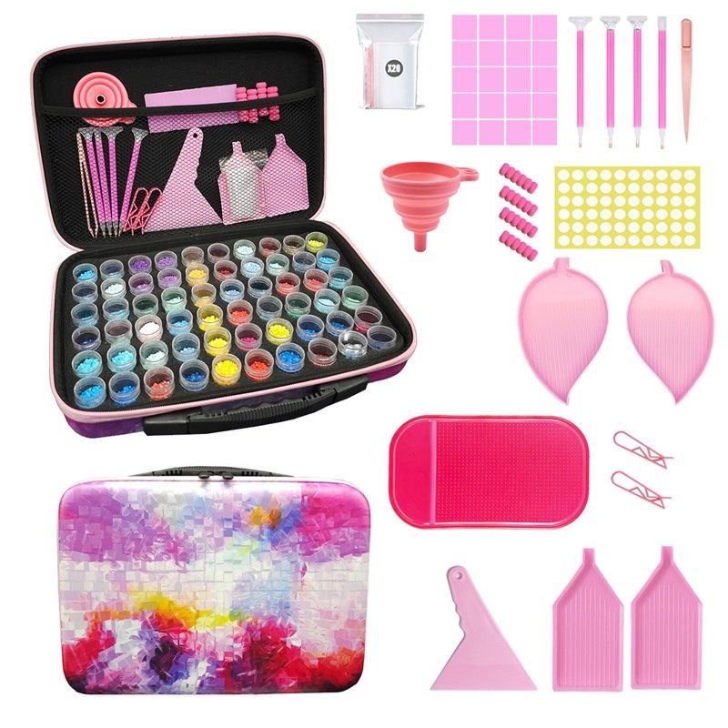 新款钻石画工具套装手提收纳包60格分装收纳瓶粉色15毫升高瓶子印,居家布艺,钻石绣,淘宝优惠券,粉丝福利购,淘宝优惠卷