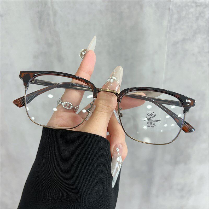 31273新款斯文半框眼镜近视男女同款大框可配有度数大脸显瘦眼镜