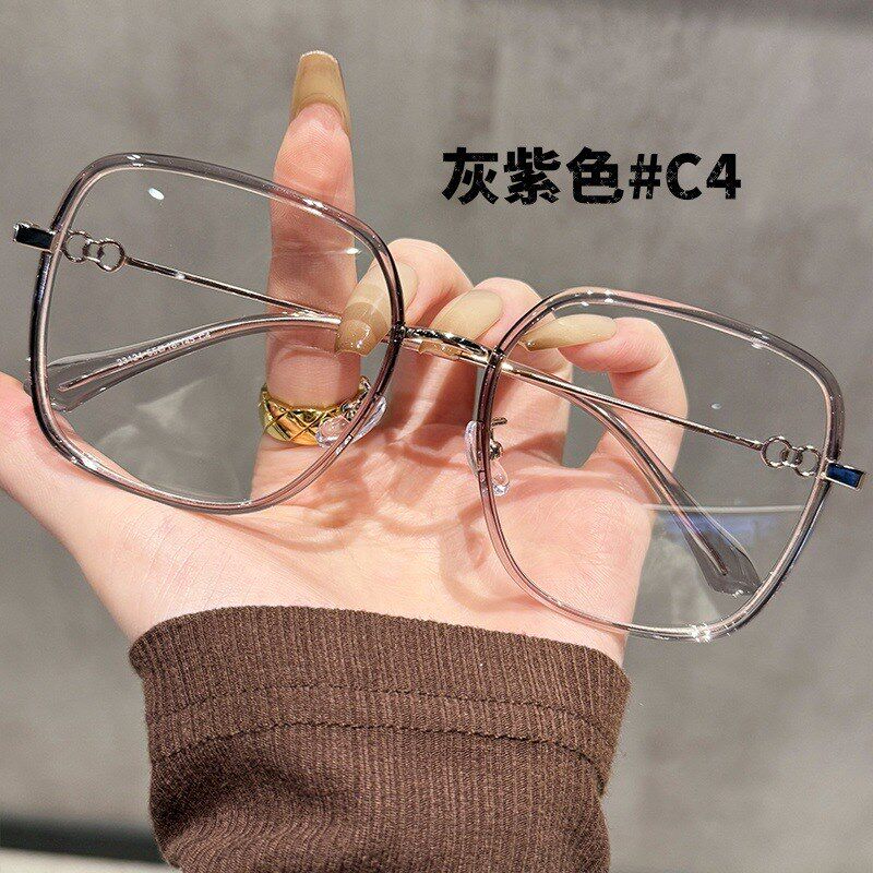 23124优雅韩系大方框TR90近视眼镜男女 时尚轻奢灰紫色平光镜