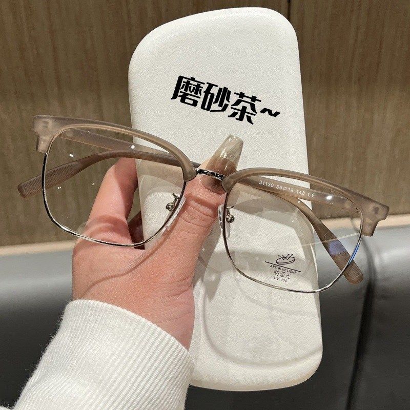 31130复古斯文半框眼镜男女痞帅大脸近视度数可配变色防蓝光眼睛