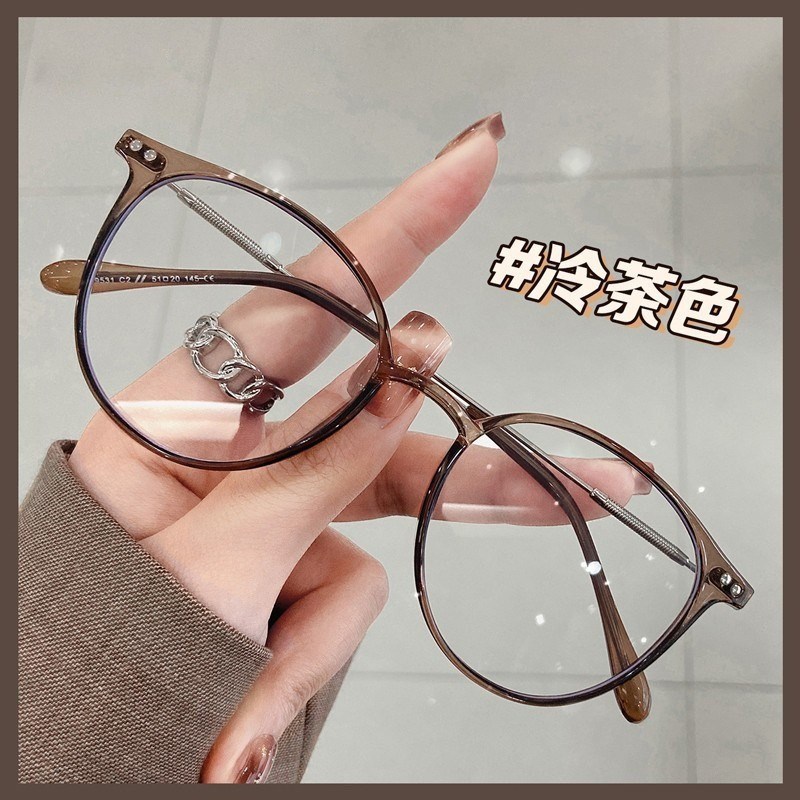 超轻TR90防蓝光镜框冷茶色近视眼镜框女男平光眼镜架9531