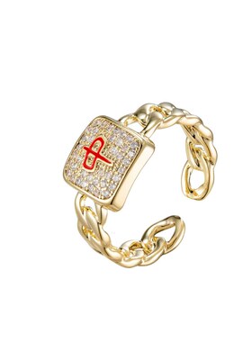 麻将红中发财戒指 时尚轻奢个性食指开口戒 新年百搭戒圈