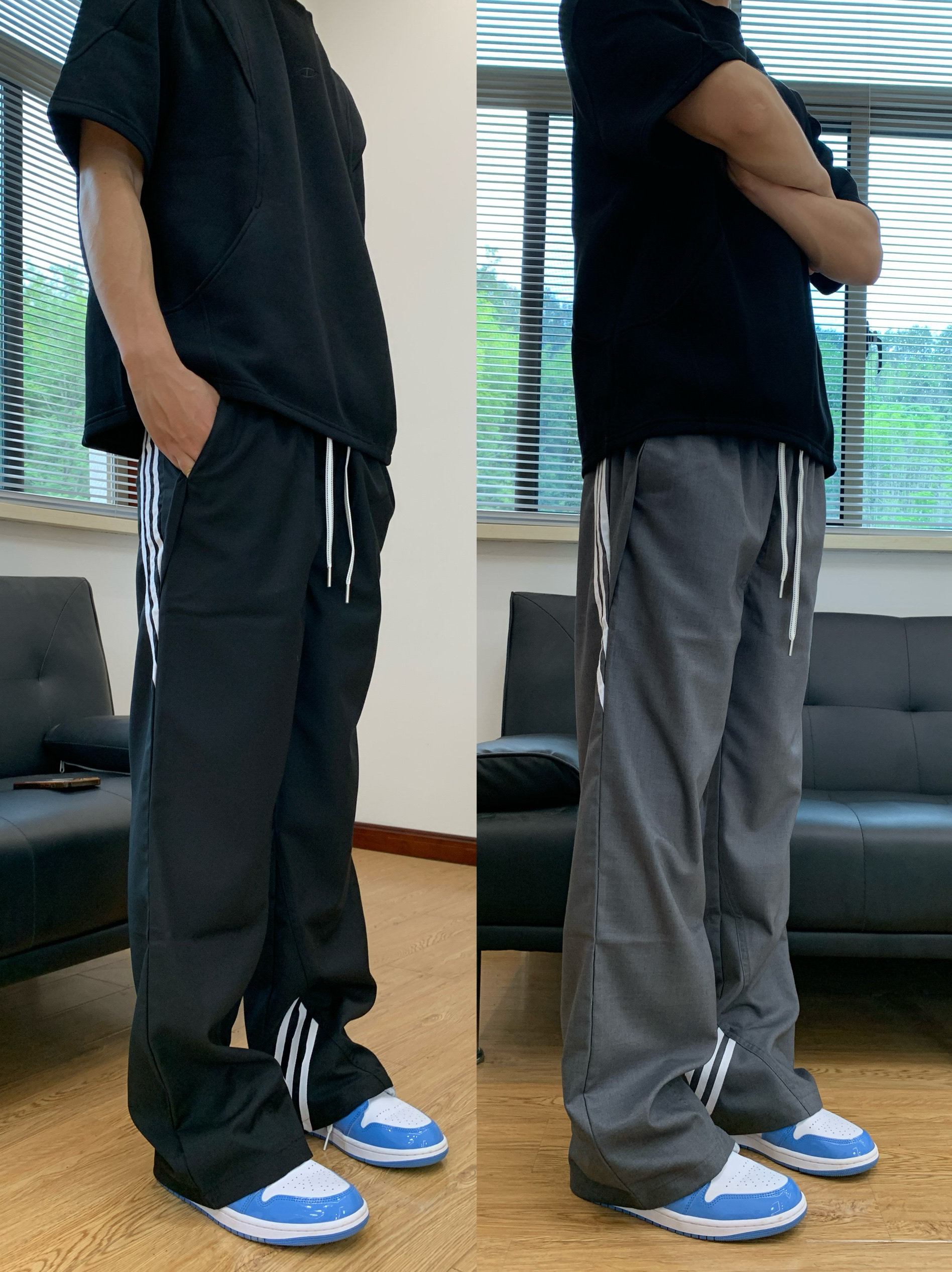 07QWER 夏季美式条纹休闲西裤男女直筒宽松显瘦长裤简约百搭薄款