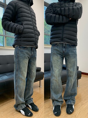 07QWER 秋冬水洗个性竹节纹牛仔裤显瘦直筒男女潮韩版痞帅街头风