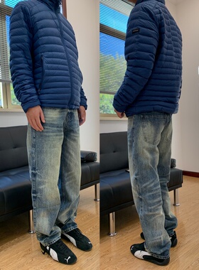 07QWER 秋季休闲猫须直筒显瘦水洗复古蓝牛仔裤女简约百搭冬季