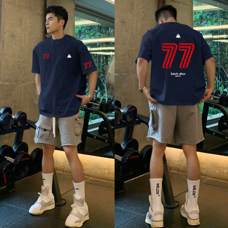 夏季2026新款纯棉藏青色短袖T恤
