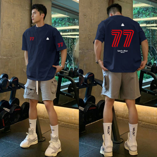 夏季2026新款纯棉藏青色短袖T恤