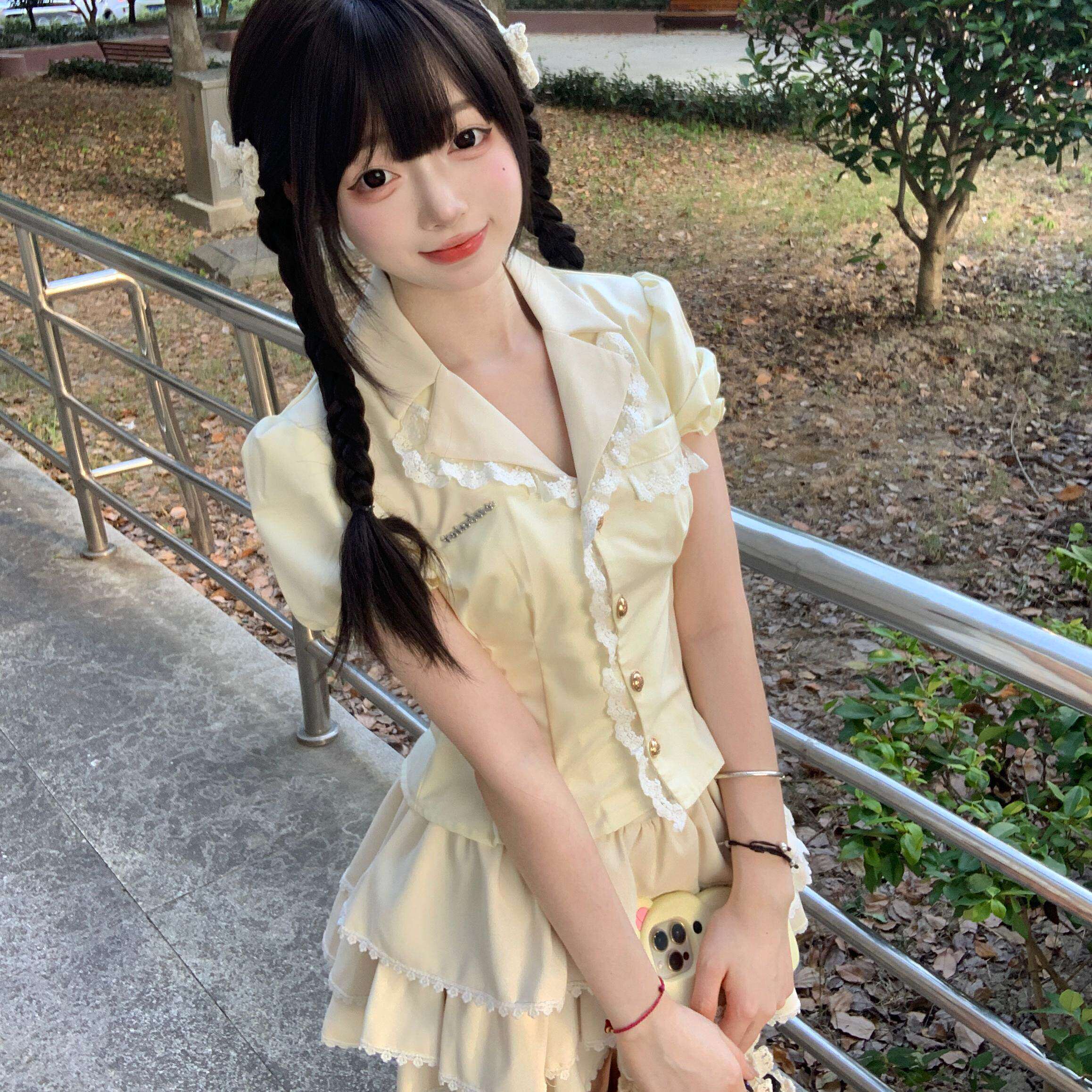 芭蕾诗集～夏季法式套装纯欲少女学院收腰衬衫显瘦蛋糕裙公主裙