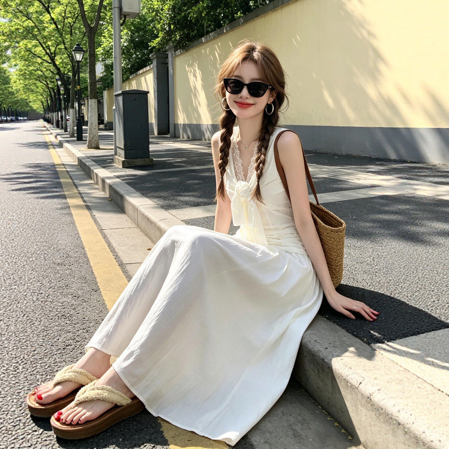 温柔风白色连衣裙女2026夏季新款法式长裙子巨好看春夏小个子收腰
