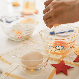 可爱卡通儿童耐热耐高温玻璃牛奶早餐量杯燕麦片小碗硅胶碗盖杯盖