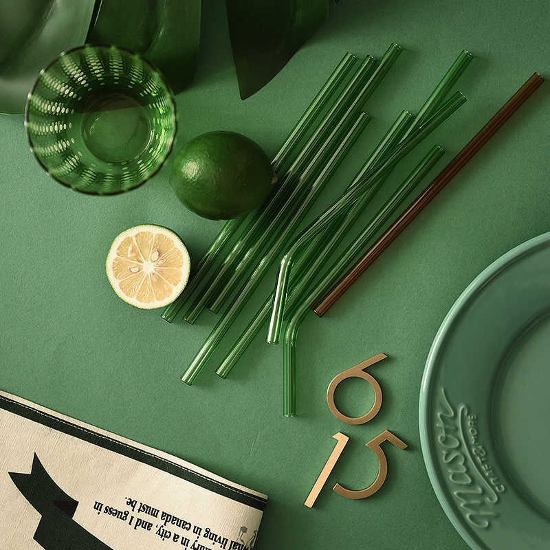 北欧彩色耐热玻璃吸管带刷子水杯