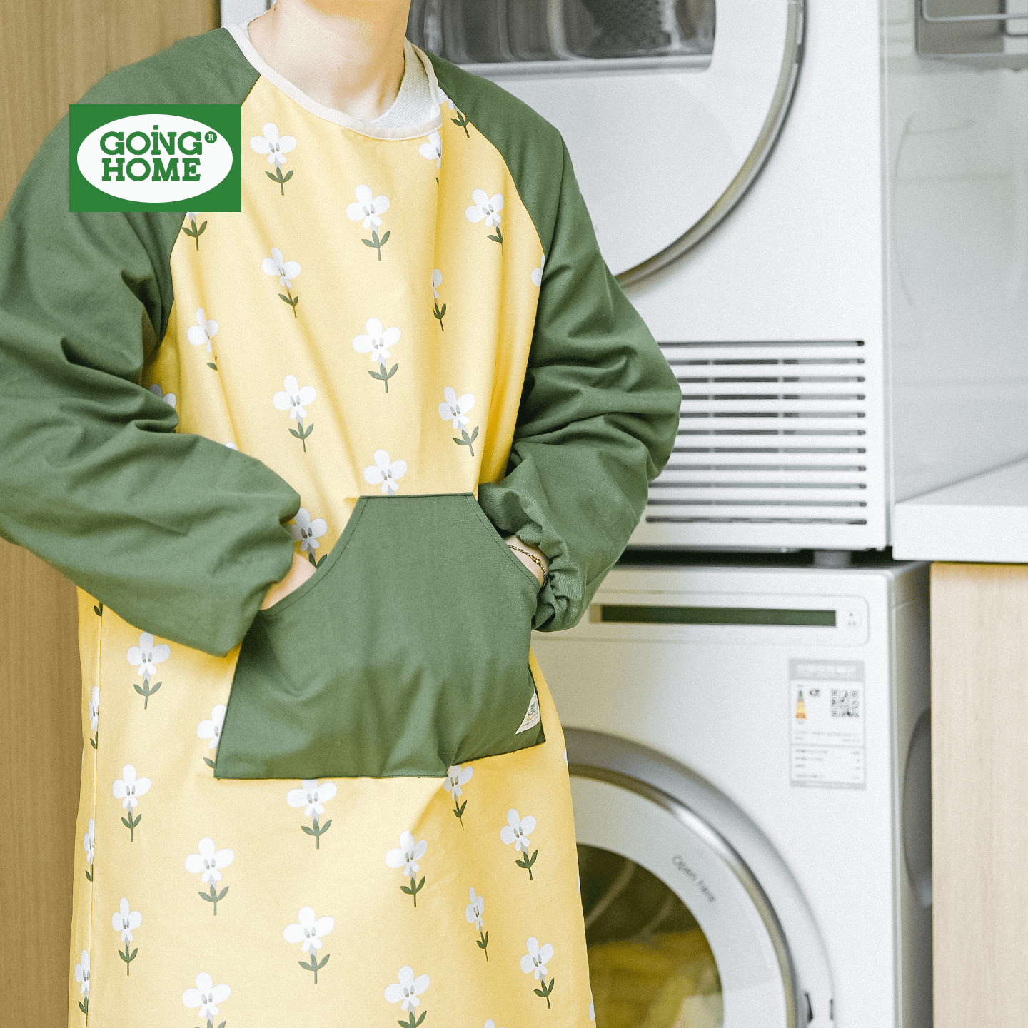 罩衣围裙防水防油工作服年轻款长袖家用护衣纯棉长款厨房做饭围兜