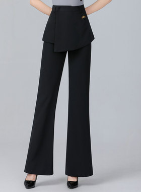 丹宝罗薄款中高腰拉丁舞喇叭裤广场舞裙裤交谊舞裤子黑色女舞蹈裤