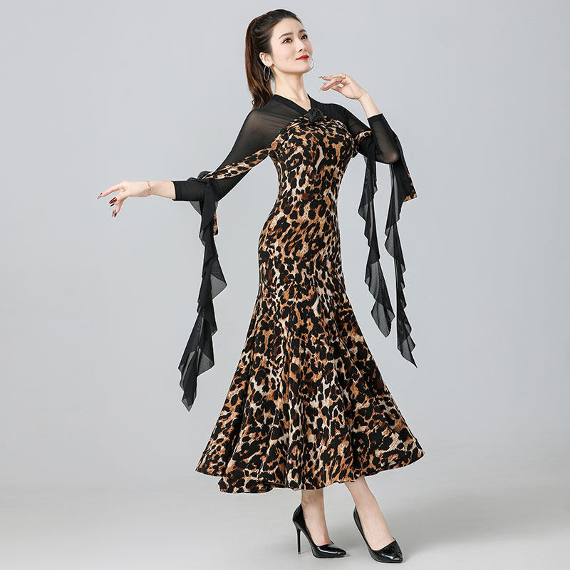 丹宝豹纹摩登舞连衣裙舞蹈服裙子