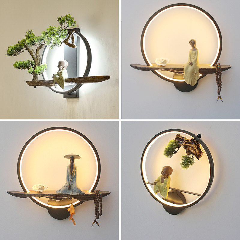 新中式禅意壁灯创意复古装饰卧室床头灯背景墙壁灯茶室过道走廊灯,家装灯饰光源,壁灯,淘宝优惠券,粉丝福利购,淘宝优惠卷