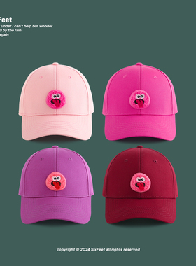 SixFeet红色贴标帽子硬顶日系棒球帽男女百搭鸭舌帽韩版甜美可爱