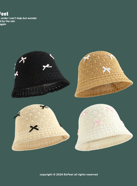 韩版ins蝴蝶结草编夏季旅游海边镂空透气遮阳帽女休闲不挑人帽子