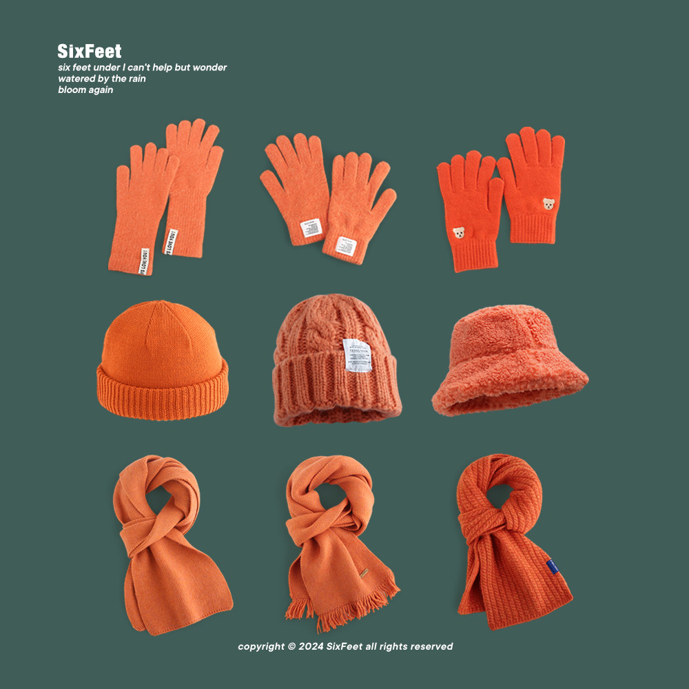 冬季高级感橙色针织围巾手套韩版情侣时尚百搭包头帽气质百搭帽子,服饰配件/皮带/帽子/围巾,三件套,淘宝优惠券,粉丝福利购,淘宝优惠卷