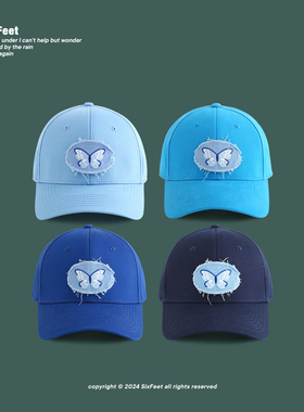 蓝色蝴蝶结贴布硬顶棒球帽男女简约百搭鸭舌帽日系高品质SixFeet