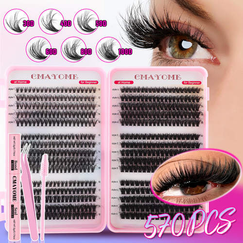 570 clusters of D-curved fake eyelashes 10-18mm DIY假睫毛