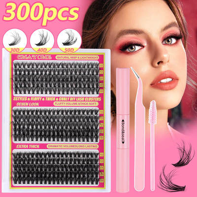 300 clusters of D-curve fake eyelashes 10-18mm DIY假睫毛