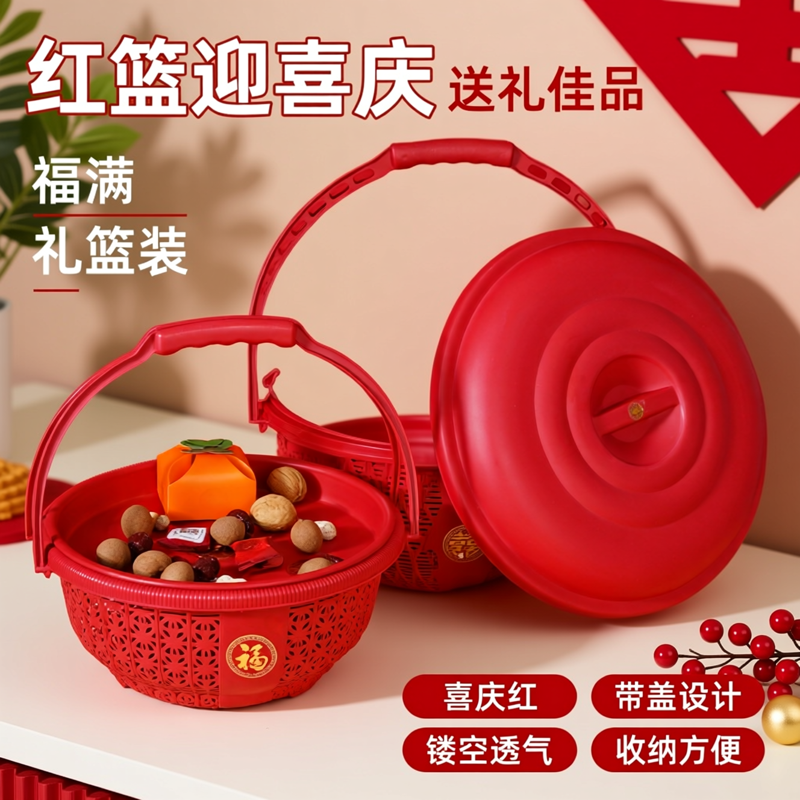 拜拜手提篮子双层带盖结婚喜事篮
