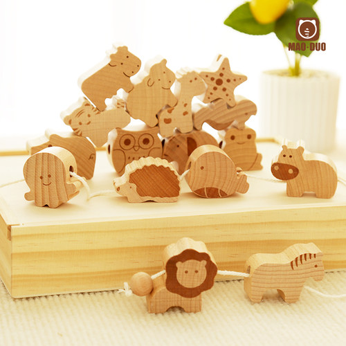 3一6岁动物穿绳串珠子叠叠乐蒙氏