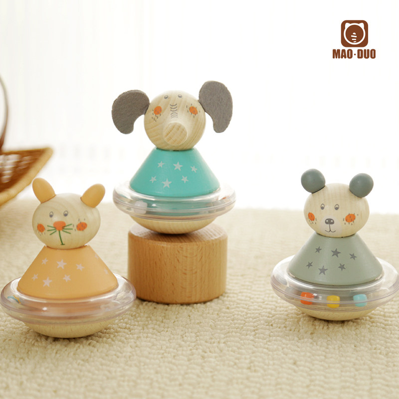 不倒翁木质儿童趣味卡通动物可爱安抚不摇铃床铃婴幼儿益智玩具HJ