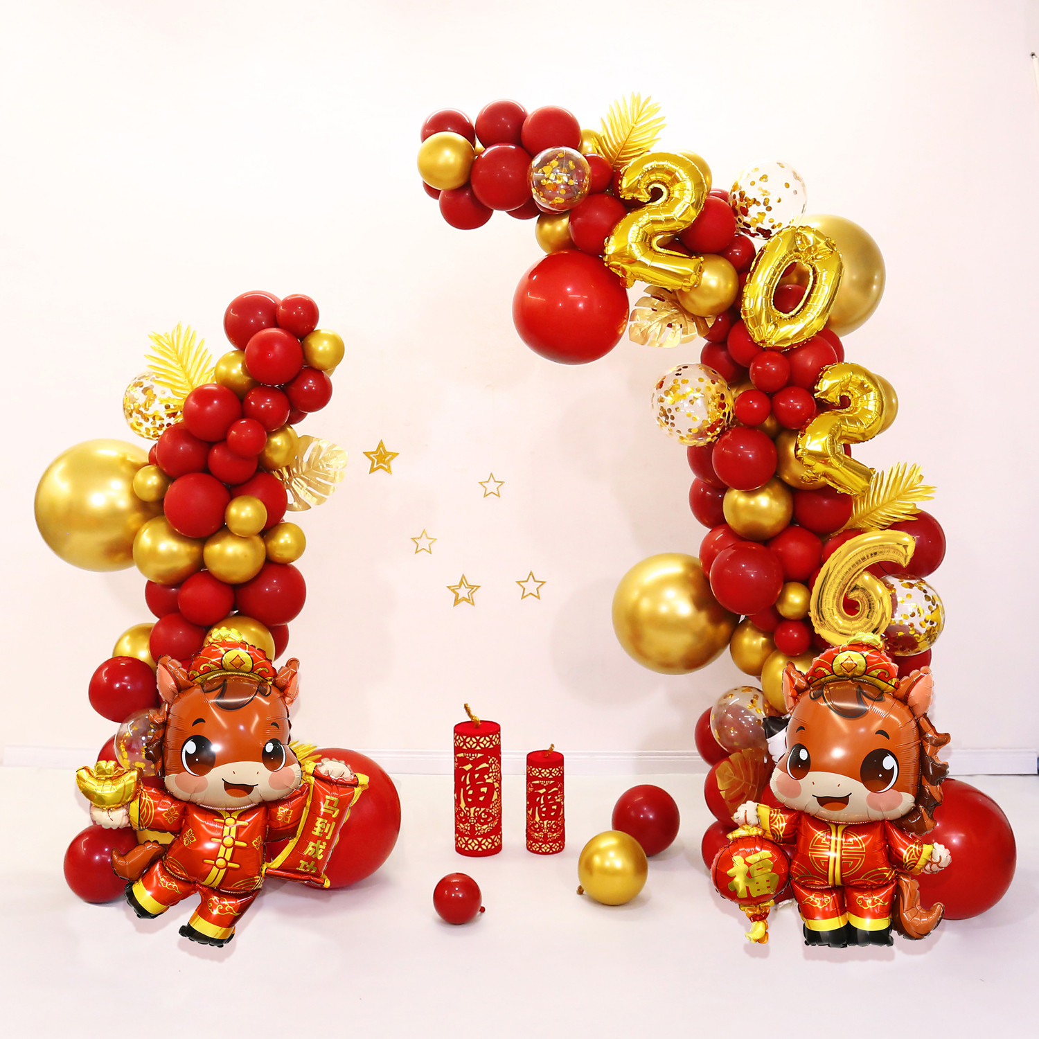 2026新年春节场景氛围布置马年气球半拱门店铺门口店面活动装饰品