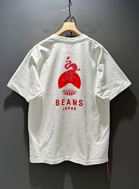 日系BEAMS JAPAN Print Tee龙年新年限定红绳宽松短袖T恤情侣24SS