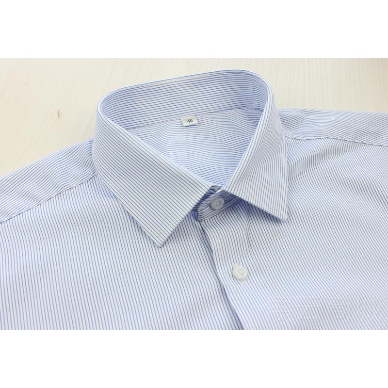 高档士白底细蓝色男条纹衬衫长袖酒店银行职业正衬装工作服衣烫免