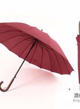 高档1o6骨自商动直杆务实木弯柄直杆伞固加加厚抗风暴黑色雨伞定