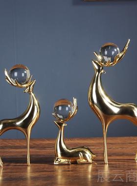 高档时来运柜转 轻奢招纯铜鹿欧摆件 式客厅书高档摆设格调软财装