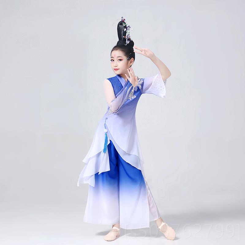 高档新款儿逸童汉古典舞蹈出服装演中国风纱衣飘舞蹈练唐功服女套