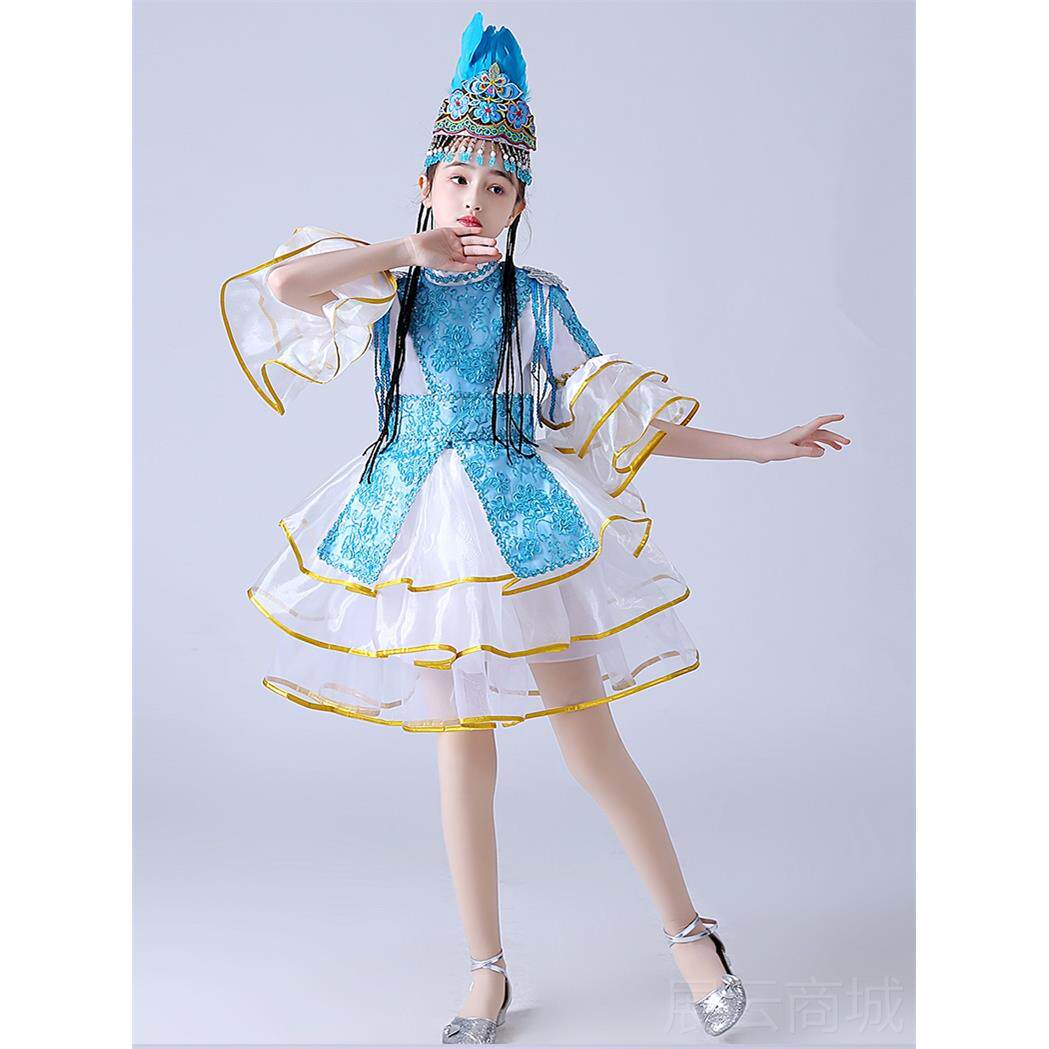 高档款新儿童新舞蹈演出服饰维吾族纱裙回族舞蹈服维族幼儿童女疆