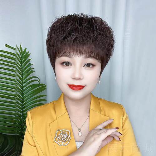 高档假发女发中短老年女短士真发人全真发羊毛卷卷发头套