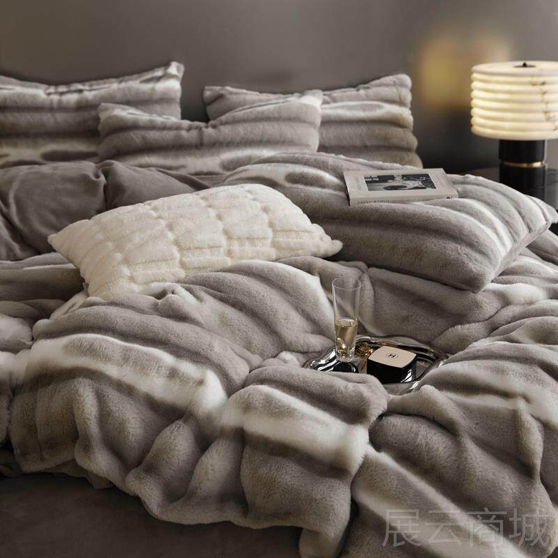 高档类高档加厚奶牛绒床上四A件套冬季珊瑚绒冬天双面加绒法兰床
