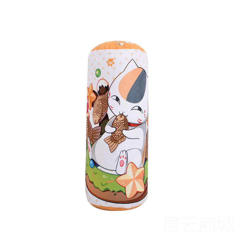 高档尚枕夏目娘口三三猫咪猫老萌师动枕漫糖果枕颈椎圆柱形抱枕图片