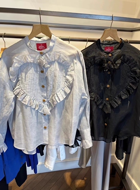 24夏季 贵牌 爱心宫廷袖透视衫 灰色 长袖宽松衬衫衬衣