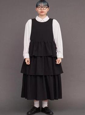 日单贵牌 A社 连体 黑色背带分层蛋糕连衣裙 可爱背带裙