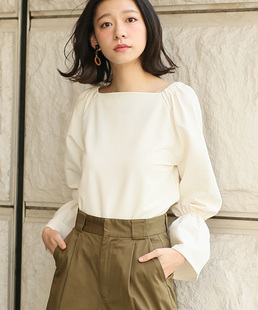 大白菜 特 日单LF 清新 喇叭袖 一字领 显瘦可爱 长袖Tee 上衣