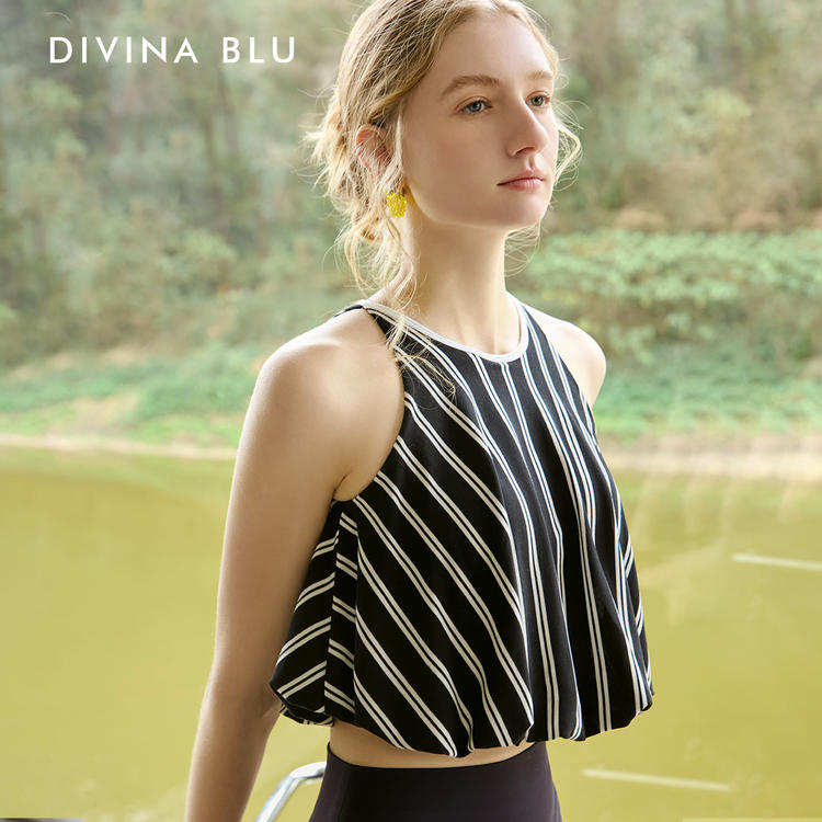 DIVINA BLU迪唯纳马赛系列条纹挂脖吊带背心瑜伽外穿显瘦上衣S131