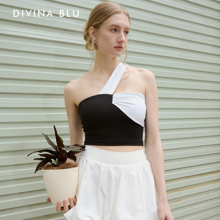DIVINABLU迪唯纳马赛性感瑜伽背心黑白撞色拼接抹胸背心运动S132