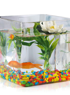 加厚生态玻璃斗鱼缸透明四方花瓶客厅水草缸孔雀鱼缸办公桌面一体