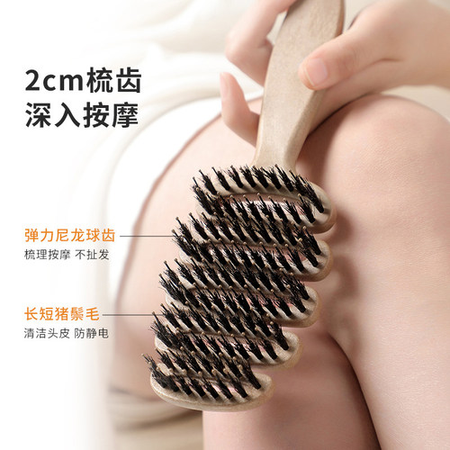 松塔猪鬃毛梳高颅顶神器蓬松不打结顺发排骨梳男女通用梳子发缝梳