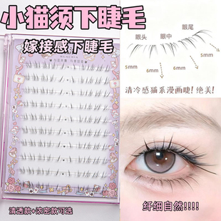 花洽懒懒小猫须下睫毛清冷毛流感仿真清透自然/浓密6mm免胶假睫毛