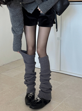 灰色针织袜套女秋冬25新款辣妹y2k保暖腿套Lolita过膝堆堆小腿袜
