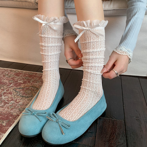 miu系蝴蝶结蕾丝袜子女夏季中筒