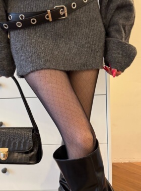 黑丝袜女菱格连袜裤春夏季超薄高透性感网袜显瘦菱形格灰色丝袜